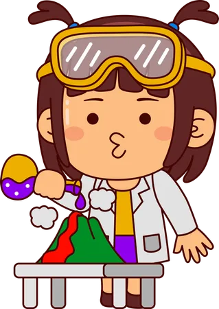 Cute Scientist Girl Doing Experiment  Illustration