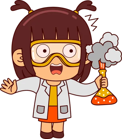 Cute Scientist Girl Doing Science Experiment  Illustration