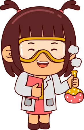 Cute Scientist Girl Holding Beaker  イラスト