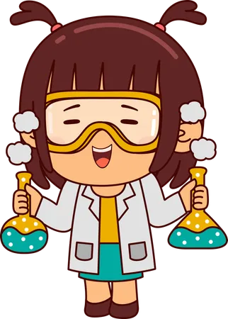 Cute Scientist Girl Holding Chemical Flask  Illustration