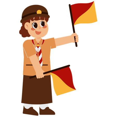 Cute Scout Girl With Semaphore Flag  イラスト