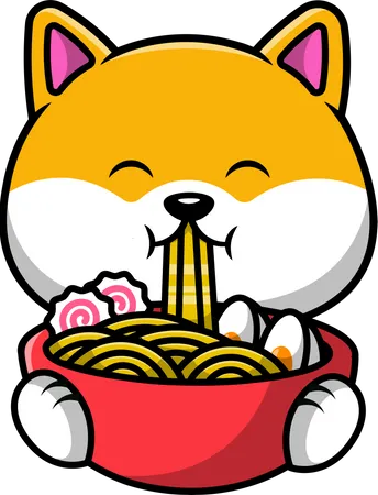 Cute Shiba Inu Eating Ramen Noodle  Illustration