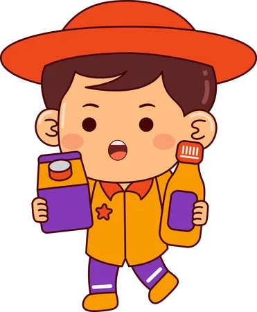 Cute Shopper Boy Cartoon Character Illustration