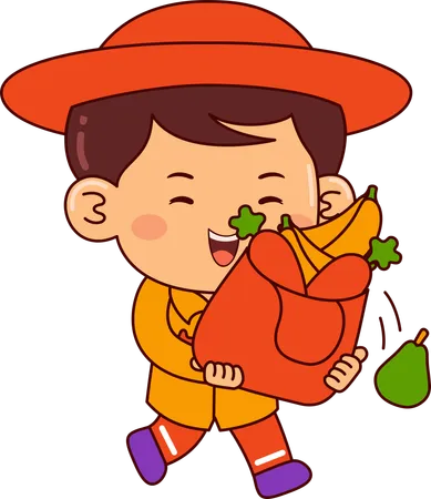 Cute Shopper Boy Cartoon Character Illustration