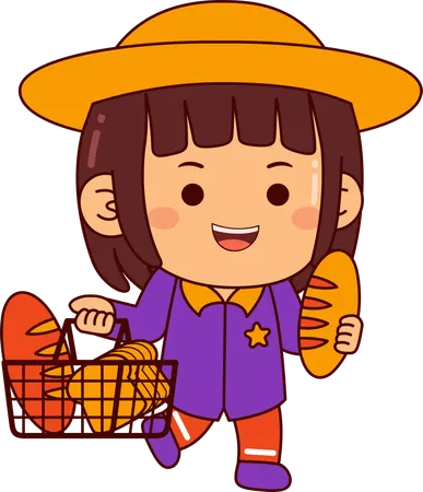 Cute Shopper Girl Cartoon Character Illustration