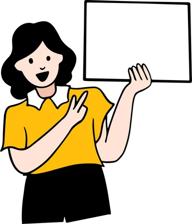 Cute Short Hair Girl Holding Hand Banner Illustration Illustration