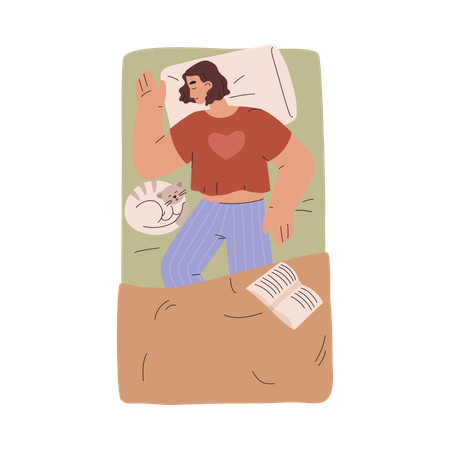 Cute sleeping woman with cat  Illustration