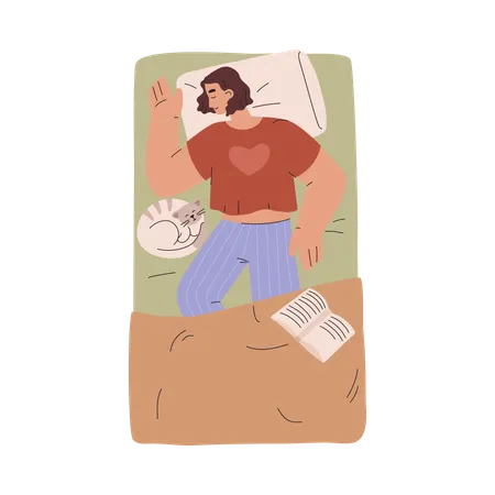 Cute sleeping woman with cat  Illustration