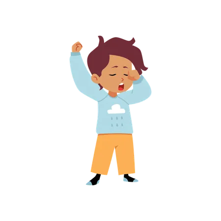 パジャマを着て立っているかわいい眠そうな男の子  イラスト