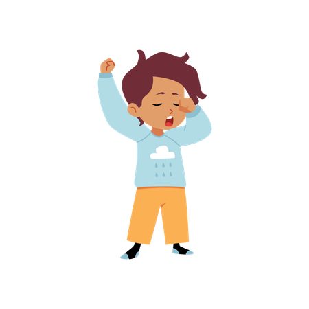 Cute sleepy boy wearing pajamas standing  Illustration