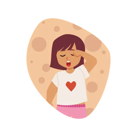 パジャマを着て立ってあくびをしているかわいい眠そうな女の子  イラスト