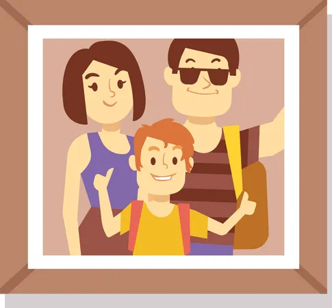 Big Family Smiling Photo Portraits In Frames On Wall Vector Illustration Family Portrait Frame Mother And Father Happy Family Illustration