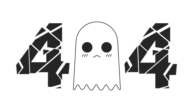 Cute small ghost black white error 404 flash message  Illustration