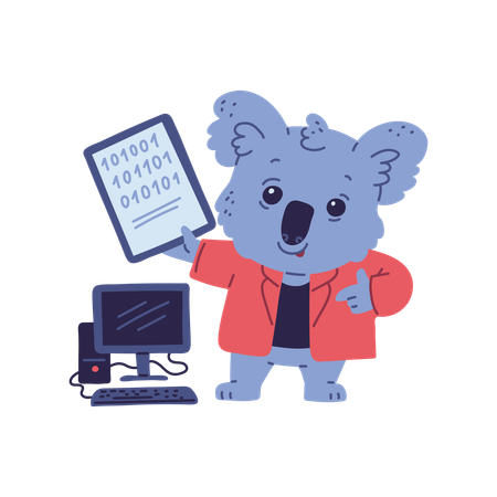 Cute smart koala bear IT specialist  Illustration