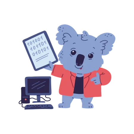 Cute smart koala bear IT specialist  Illustration