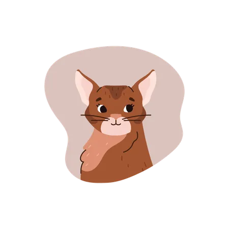 Cute Smiling Abyssinian Cat Flat Style Vector Illustration Isolated On White Background Cat Breed Decorative Design Element Brown Mustachioed Pet Domestic Animal Illustration