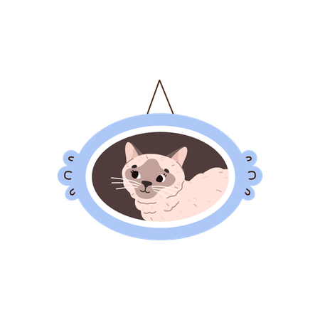 Cute smiling Burmese cat in hanging frame  Illustration