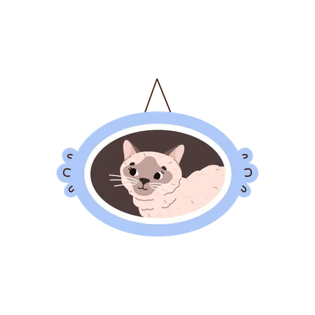 Cute smiling Burmese cat in hanging frame  Illustration