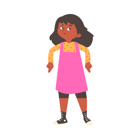 Cute smiling child girl points down with fingers  Illustration