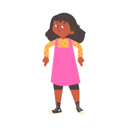 Cute smiling child girl points down with fingers  Illustration