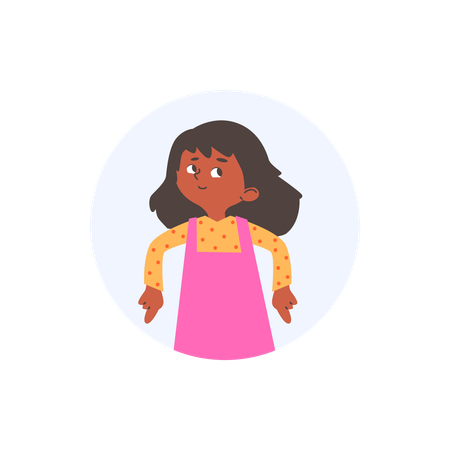 かわいい笑顔の少女が指を下に向けている  イラスト