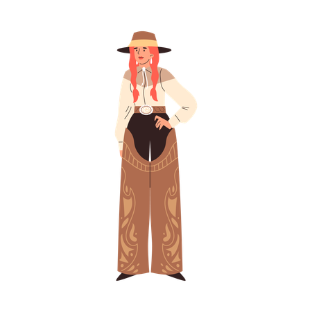 Cute smiling cowgirl in traditional clothes and hat  Illustration