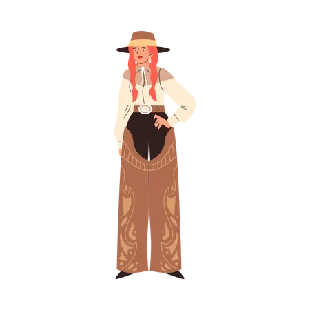 Cute smiling cowgirl in traditional clothes and hat  Illustration