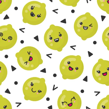 Cute smiling lime fruits, vector seamless pattern on white background Illustration
