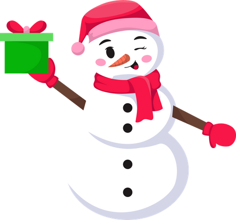 Cute Snowman holding gift  イラスト