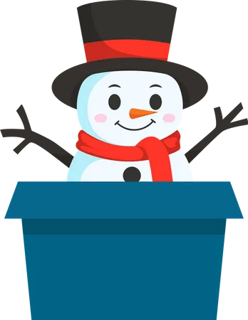 Cute Snowman in gift box  Illustration