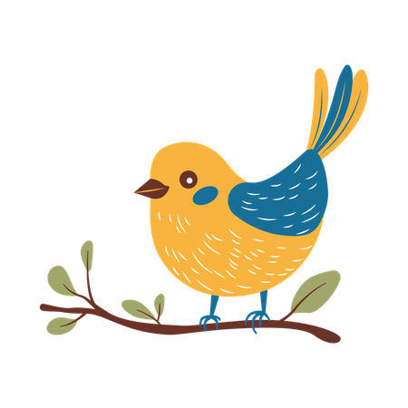 Cute Sparrow on Tree Branch  Illustration