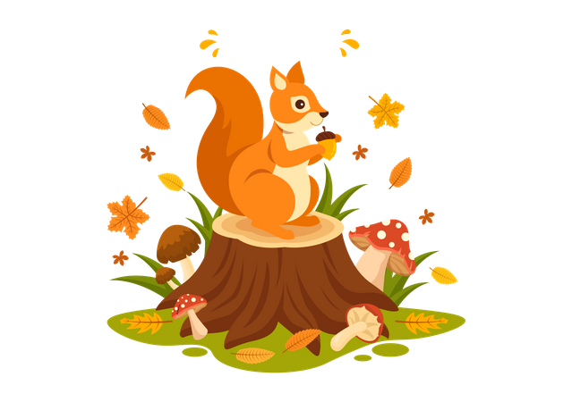 Cute squirrel eating nut  Illustration