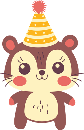 誕生日の帽子をかぶったかわいいリス  イラスト