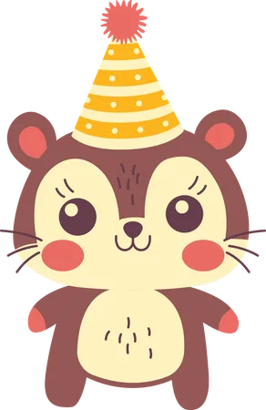 誕生日の帽子をかぶったかわいいリス  イラスト