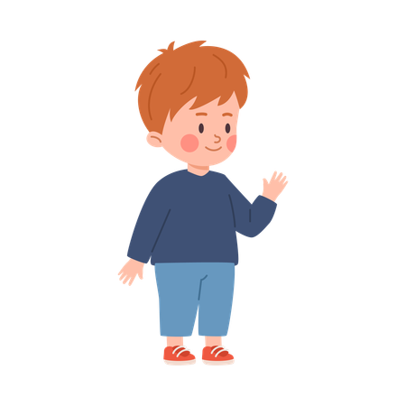 Cute standing little red-haired boy waving  Illustration