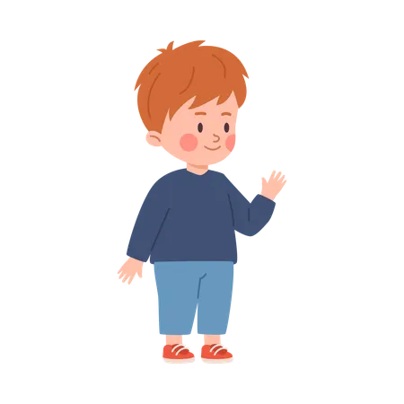 Cute standing little red-haired boy waving  Illustration