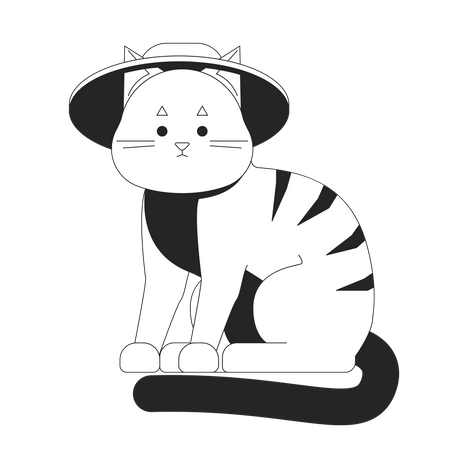 Cute tabby cat wearing summer hat Illustration
