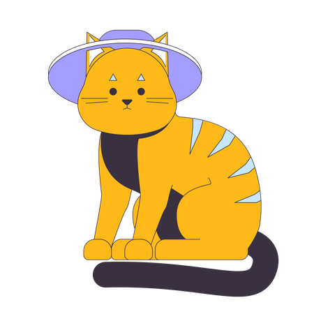 Cute tabby cat wearing summer hat  Illustration