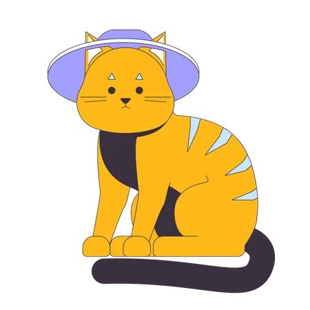 Cute tabby cat wearing summer hat  Illustration