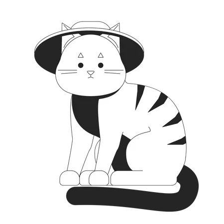 Cute tabby cat wearing summer hat  Illustration