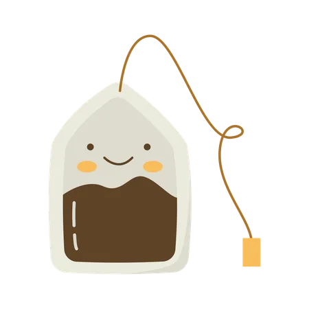 Cute Tea Bag Teabag Flavor Drink Character with Smile Expression  Illustration