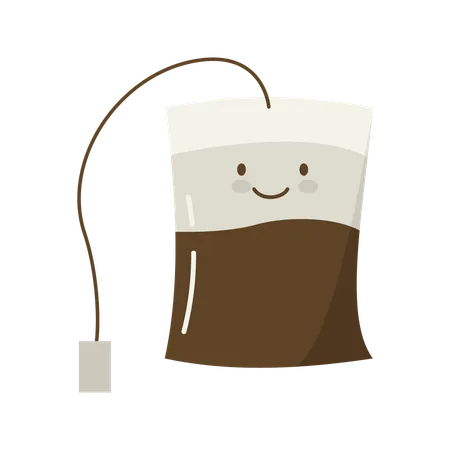 Cute Tea Bag Teabag Flavor Drink Character with Smile Expression  Illustration