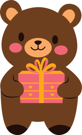 Cute Teddy Bear Celebrate Happy Birthday with Gift Box  Illustration