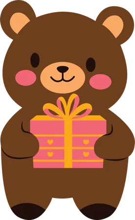 Cute Teddy Bear Celebrate Happy Birthday with Gift Box  Illustration