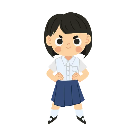 Cute Thai Cartoon Character Of Confident Student Girl Kawaii Thai Little Girl Illustration
