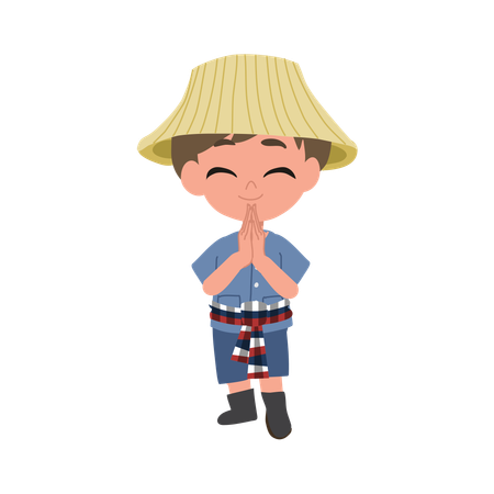 Cute Thai Farmer Greeting With A Smile  Illustration