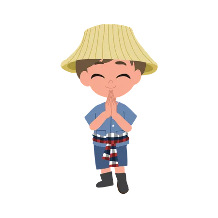 Cute Thai Farmer Greeting With A Smile  Illustration