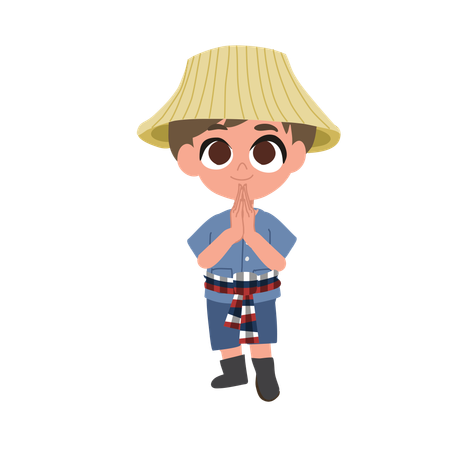 Cute Thai Farmer Greeting With A Smile  Illustration