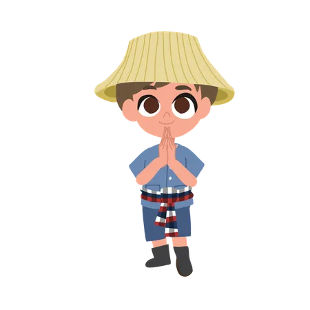 Cute Thai Farmer Greeting With A Smile  Illustration