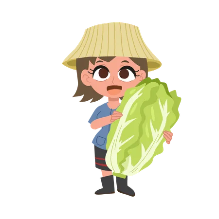 Cute thai farmer woman holding large napa cabbage  Illustration